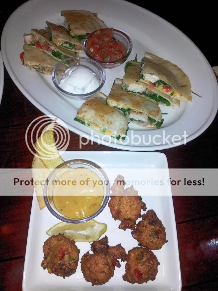 Jerk Chicken Quesadilla and conch Fritters